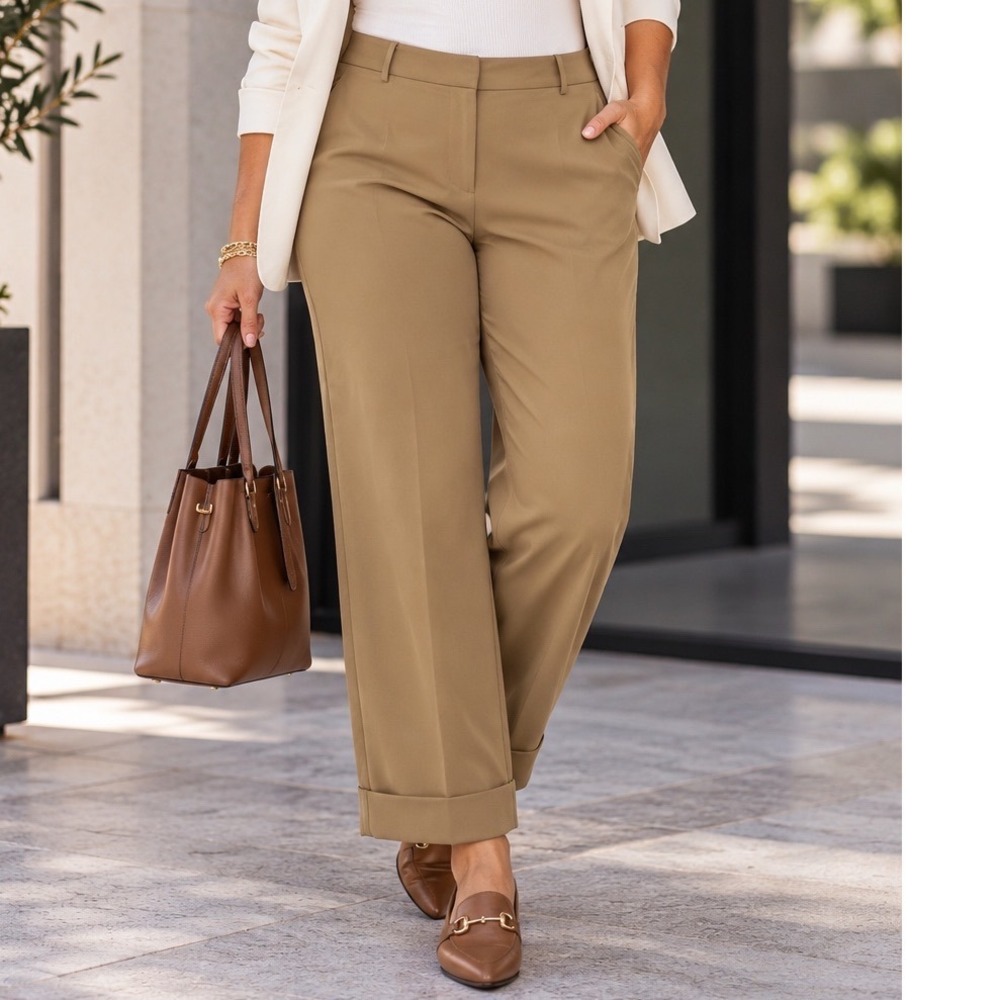 Lane Bryant Womens 20 Dress Pants Camel Tan Cuffed Straight Leg Career Trousers